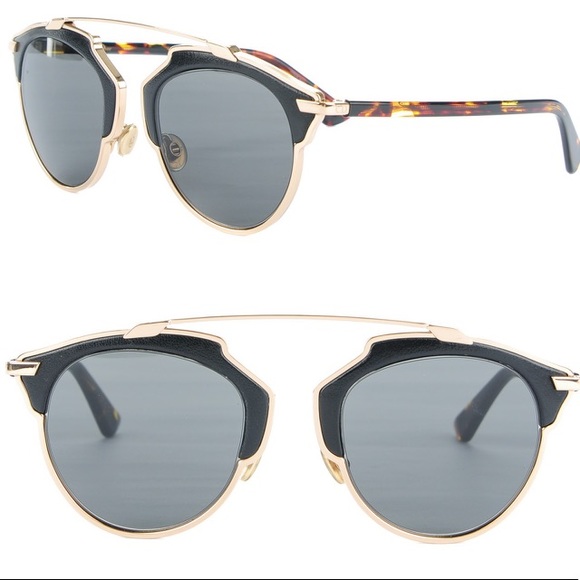 SOLD 🎈CHRISTIAN DIOR So Real Black Gold Leather Aviator Sunglasses Authentic - Picture 6 of 9